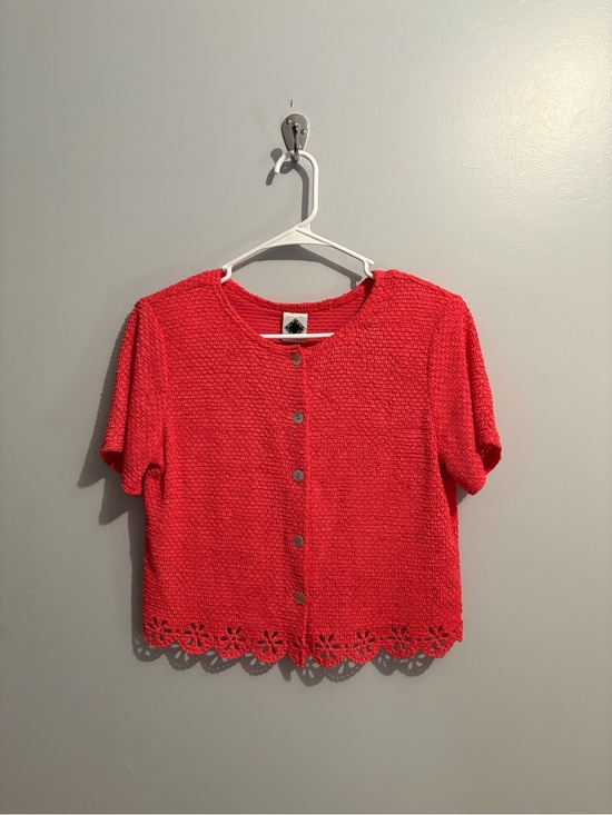 California Concepts Tops - Vintage California Concepts Button-Front Short Sleeve Top Coral Cut Out Retro